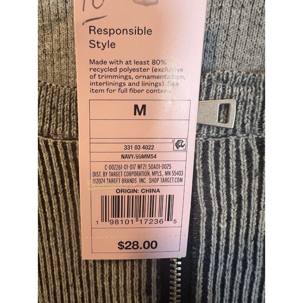 Wild Fable Striped Blue and White Zip-Up Cardigan Medium Cropped Ribbed Fitted - Picture 6 of 9